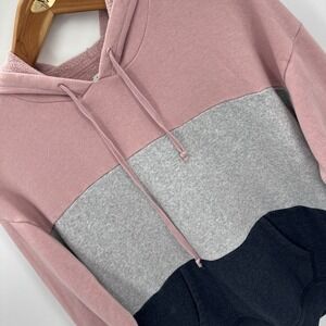American Eagle Ahhmazingly Soft Hoodie Womens L Pink Gray Navy Colorblock